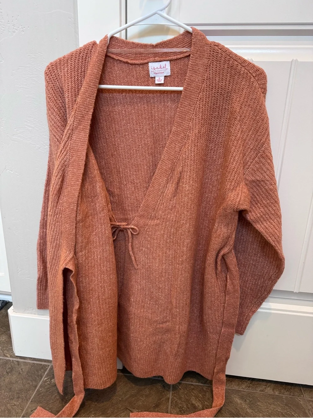 Isabel Maternity Leith Wrap Knit Cardigan Sweater in Dusty Rose